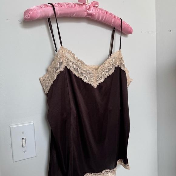 Elegant vintage Lace Trim Brown Camisole fairycore earthy artsy boho coquette L - Picture 3 of 6